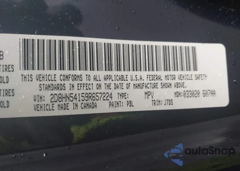 2009 Dodge Grand Caravan Sxt z USA, uszkodzony, nr VIN 2D8HN54159R657224